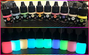 Kit 10 x 5ml de Tinta Glow Corion + 1 primer + 1 verniz. Fosforescente - Todas as Cores