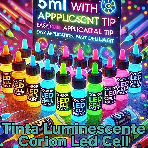Kit 10 x 5ml de Tinta Glow Corion + 1 primer + 1 verniz. Fosforescente - Todas as Cores