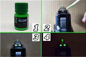 Kit Tinta Fotoluminescente Brilha no Escuro sem Luz Negra - Profissional Corion Led Cell 5ml c/ aplicador 2 cores p/a Alça Maça de Mira. Cores a Escolher