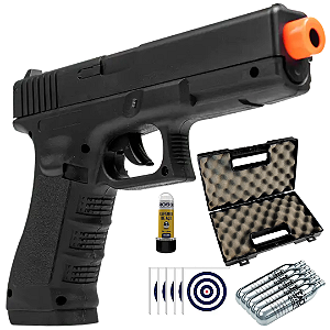 Kit Pistola Pressão G17 Rossi Esfera Aço 6mm +Case + Esferas