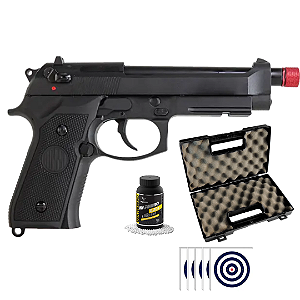 Kit Pistola Airsoft M92 GBB Rossi + Munição + Case