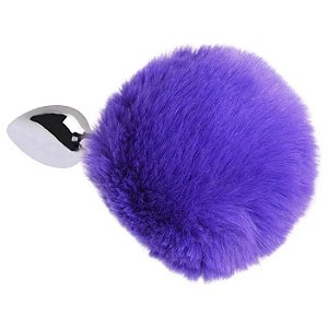 PLUG ANAL EM METAL CROMADO COM POMPOM PELUCIA SLIM