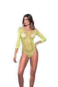 BODY EM TRANSPARENCIA MANGA LONGA COM STRASS Y2065 YAFFA