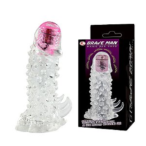 CAPA PENIANA EM SILICONE COM TEXTURA E VIBRO DE TOQUE BRAVE MAN