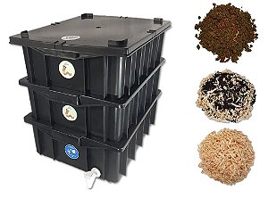 Kit Completo - Composteira Doméstica Minhocário - 15 Litros (1-2 Pessoas) + Minhoca + Serragem + substrato