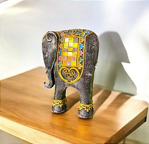 Elefante Gesso Cerâmico com Espelhos 20 cm