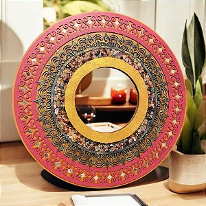 Mandala Boho Chique com Espelho e Pedras Naturais – 60cm