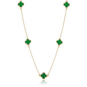 COLAR LONGO TREVOS VERDE ESMERALDA - BANHO DE OURO