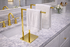 Toalheiro Duplo Aurora Dourado em Aço Inox