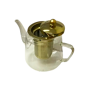 Bule de Chá Luxor Dourado em Vidro e Aço Inox com Infusor 600ml