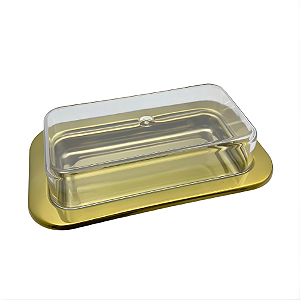 Manteigueira Luxor Dourada em Aço Inox e Acrílico com Tampa