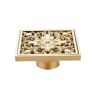 Ralo Dourado Luxo Floral 10x10cm Inox Fineza