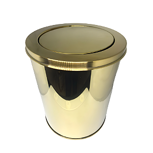 Lixeira Pandora Redonda Dourada em Aço Inox com Tampa Basculante