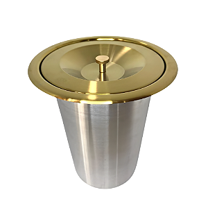 Lixeira Carolina Redonda Dourada em Aço Inox para Embutir com Tampa Pino