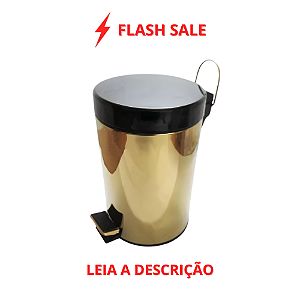 Lixeira Sasha Redonda Dourada e Preta em Aço Inox com Pedal