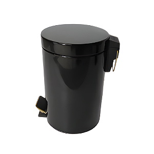 Lixeira Selene Redonda Preta e Dourada em Aço Inox com Pedal 3L
