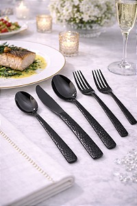 Faqueiro Norah 30 peças Preto em Aço Inox