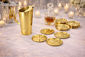 Kit Bebida Gelada 7 peças Dourado em Aço Inox