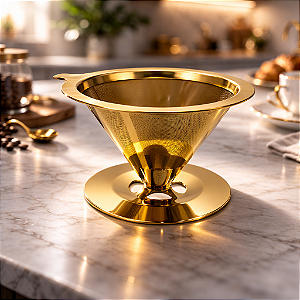 Filtro de Café Reutilizável Luxor Dourado em Aço Inox