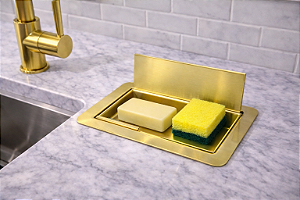 Porta Esponja e Sabão Aurora Dourado Fosco em Aço Inox de Embutir