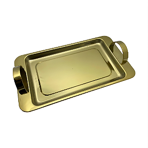 Bandeja Alberia Dourada em Aço Inox com Alças Laterais
