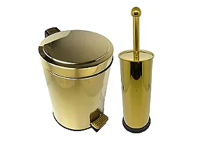 Kit Lavabo Inox Dourado Lixeira e Escova Sanitaria France Fineza