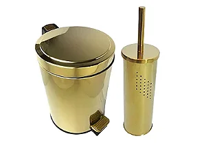 Kit Lavabo Inox Dourado Lixeira e Escova Sanitaria Fineza