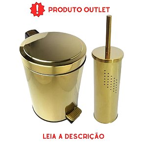 Kit Lavabo Inox Dourado Lixeira e Escova Sanitaria Fineza OUTLET