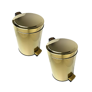 Kit Greta 2 Lixeiras Redondas Douradas em Aço Inox com Pedal
