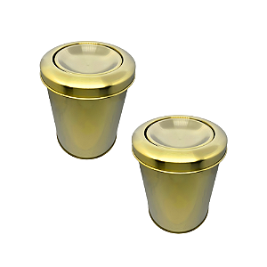 Kit Atena 2 Lixeiras Redondas Douradas em Aço Inox com Tampa Basculante