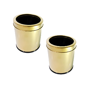 Kit Luisa 2 Lixeiras Redondas Douradas em Aço Inox com Tampa Aro