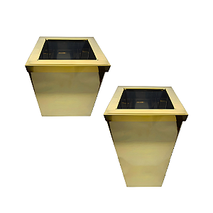 Kit Afrodite 2 Lixeiras Quadradas Douradas em Aço Inox com Tampa Aro