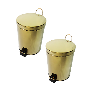 Kit Olivia 2 Lixeiras Redondas Douradas em Aço Inox com Pedal