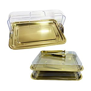 Kit Café da Manhã Dourado em Aço Inox, Acrílico e Vidro