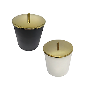 Kit Lara/Mathilde Lixeiras Brancas/Pretas e Douradas em Plástico e Aço Inox com Tampa Pino 5,4L