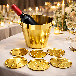 Kit Festa Luxuosa 7 peças Dourado em Aço Inox