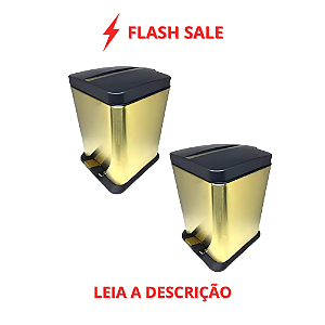 Kit Hera 2 Lixeiras Quadradas Douradas Foscas e Pretas em Aço Inox e Plástico com Pedal