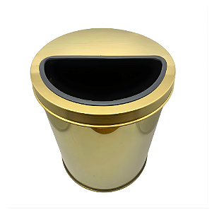 Lixeira Luna Redonda Dourada em Aço Inox com Tampa Meia Lua