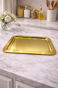 Bandeja Home Dourada em Aço Inox