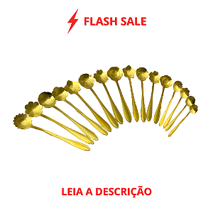 Conjunto de Colheres de Chá Floral Dourado em Aço Inox