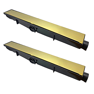 Ralo Linear Oculto Dourado e Preto 6x100cm Com tampa Aço Inox Fineza