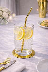 Conjunto de Canudos Luxor 2 peças Dourado em Aço Inox