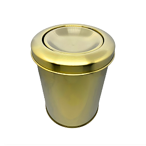 Lixeira Atena Redonda Dourada em Aço Inox com Tampa Basculante