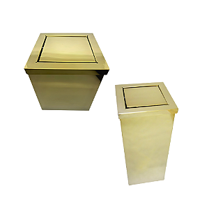 Kit Sofia 2 Lixeiras Quadradas Douradas em Aço Inox com Tampa Basculante