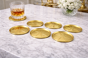 Conjunto de Porta-Copos Luxor 6 peças Dourado em Aço Inox
