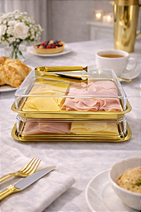 Conjunto de Porta Frios Luxor 3 peças Dourado em Aço Inox e Acrílico