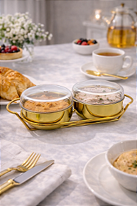 Conjunto para Patê Lena 3 peças Dourado em Aço Inox e Acrílico