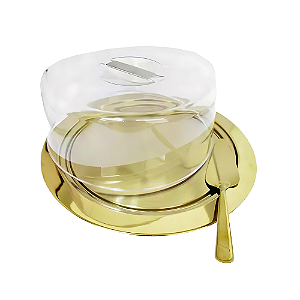 Conjunto para Bolo Luxor 3 Peças Dourado em Aço Inox e Acrílico