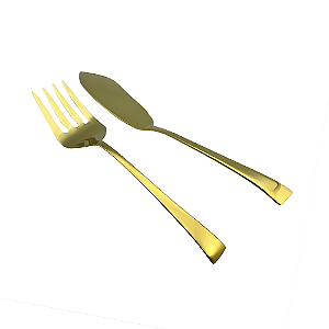 Conjunto para Servir Peixe Koi 2 Peças Dourado em Aço Inox