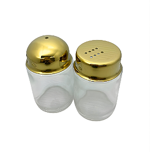 Conjunto de Saleiro e Paliteiro Luxor 2 peças Dourado em Vidro e Aço Inox
